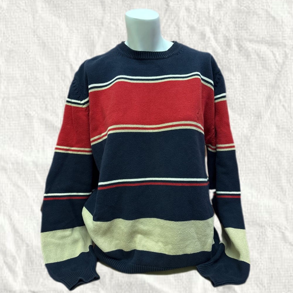 Nautica Men's Crewneck Sweater - Red, Navy, Beige Cotton M